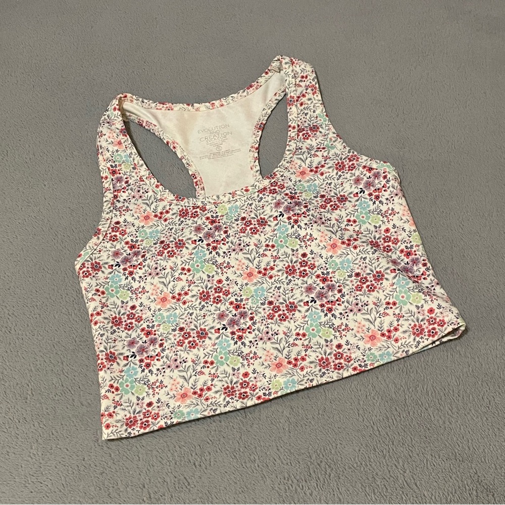 Evolution and Creation racerback cropped tank top